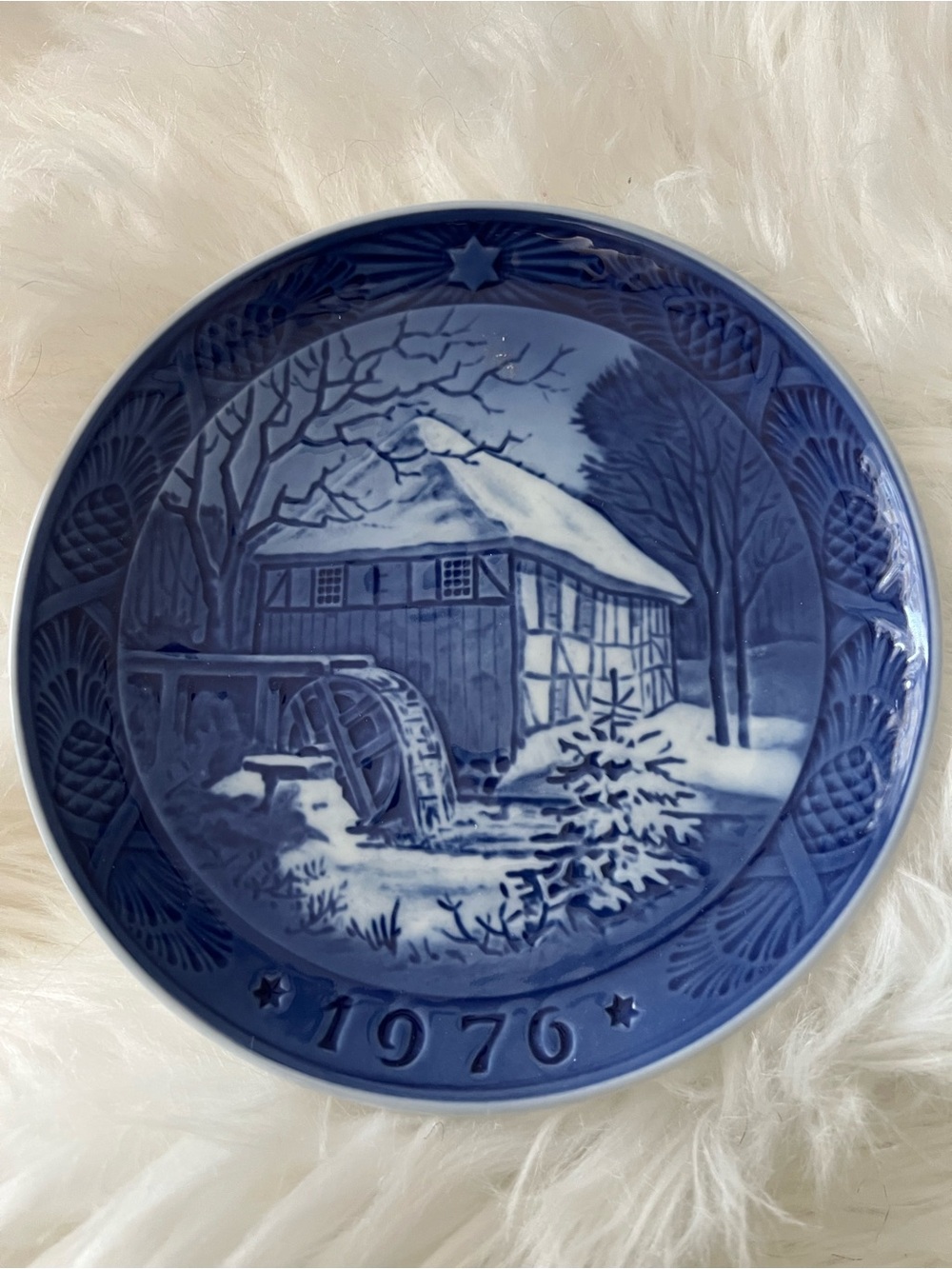 Royal Copenhagen Blue Holiday Commemorative Plate with Winter Mill Scene